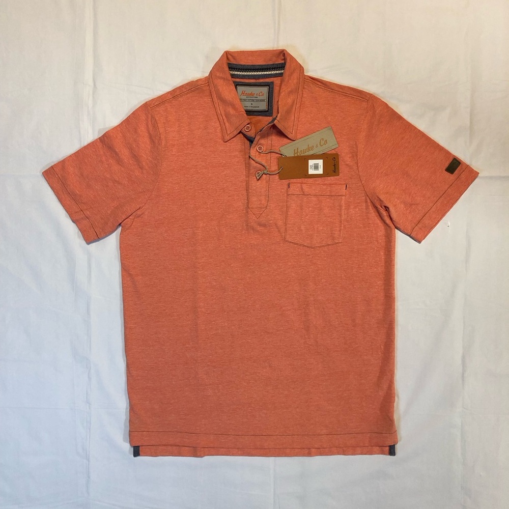 NWT Hawke & Co Men’s Short Sleeve Stretch Collared Pumpkin Orange T-Shirt S